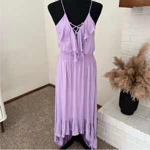 VENUS Lavender Ruffle Maxi Dress with Lace-Up Bodice